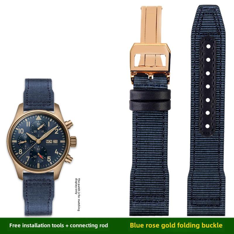 For IWC Pilot Nylon Genuine Leather watch band for IWC Mark 18 Balack Aces Portuguese original style woven canvas strap Bracelet