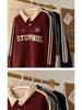 Men's American Retro College Style Polo Sweatshirt - Loose Fit, Long-Sleeved, Spring/Autumn 2025, Hong Kong Trend