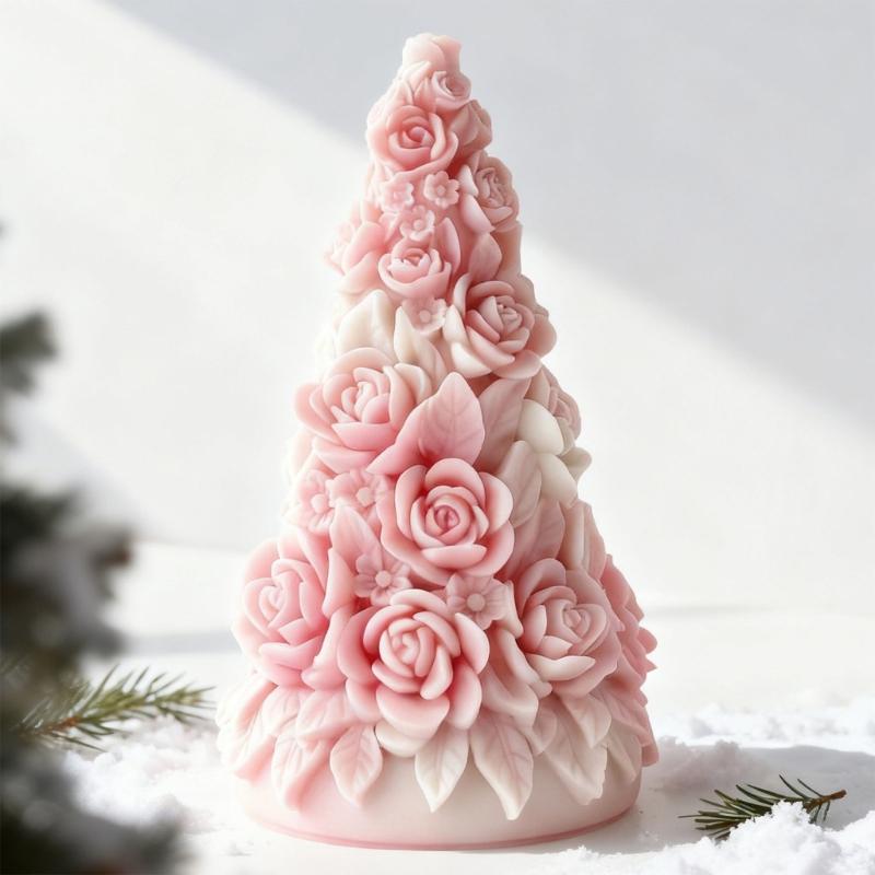 Rose Christmas Tree Silicone Candle Molds Baking Mould for Epoxy Resin Making Candle Soap Chocolate Home Decoration