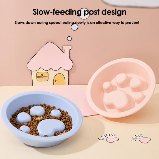 Dog Slow Feeder Bowl, Non-Slip Pet Feeding Bowl, Raised Paw Print Design, Anti-choke Pet Food Dish for Cats And Dogs