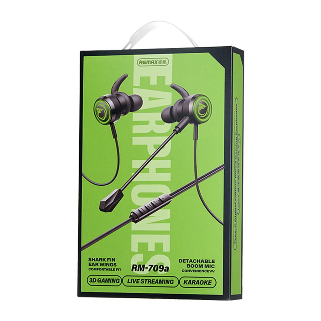 REMAX RM-709a Type-C Digital Gaming Wired Earphones In-Ear Headset with Detachable Mic/RGB Lighting