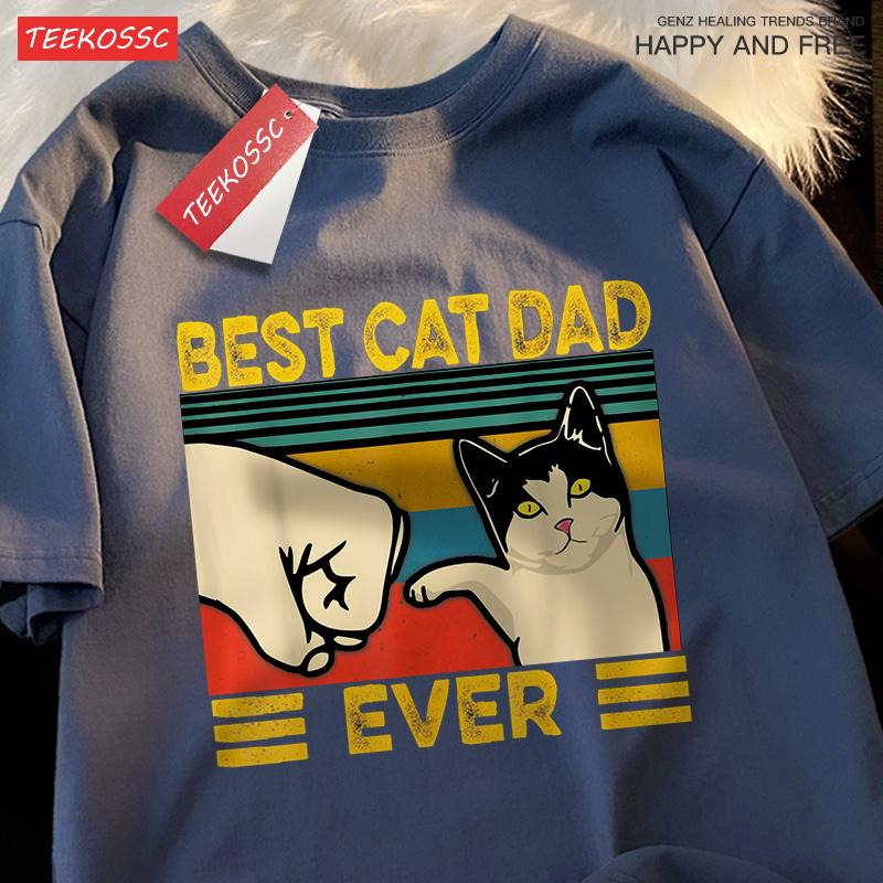 Best Cat Dad Ever Punch Male Female Tops Oversized Cotton Tee Clothes Summer Street T Shirts Fashion Breathable Tshirt Couple