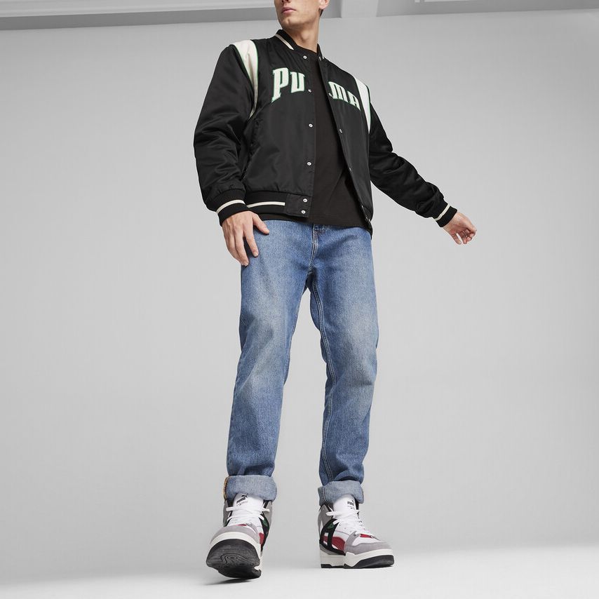 Puma Color Block Letter Print Long Sleeve Baseball Jacket Unisex Jackets Black 623691-01