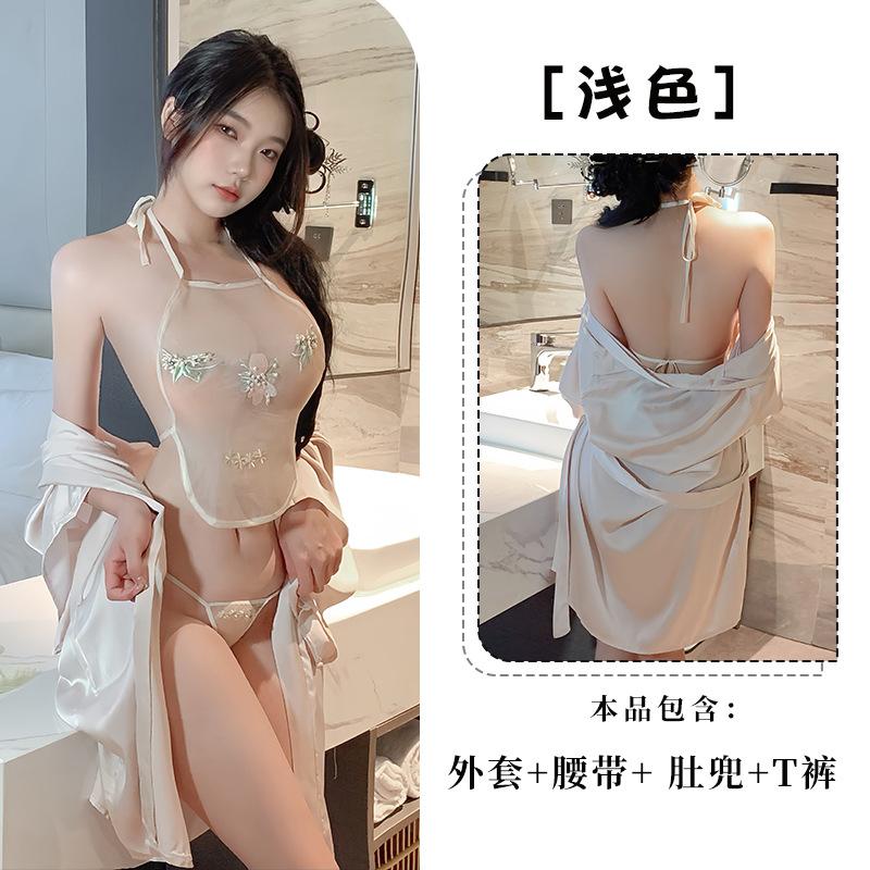Sex underwear women's belly pocket pure desire temptation uniform bathrobe set qqnyD034