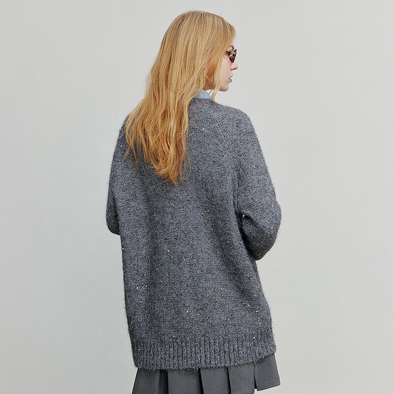 Chuyu Women's Loose V-Neck Sequin Wool Blend Knit Sweater