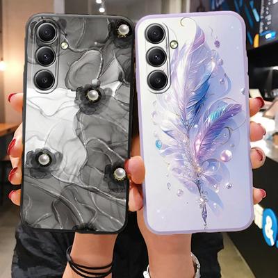 Purple Feathers Case For iPhone Samsung A55 A35 S24 FE S25 Xiaomi Redmi Note 13 Pro 14C Huawei Honor Shockproof Phone Bumper Anti-Scratch Matte Cover