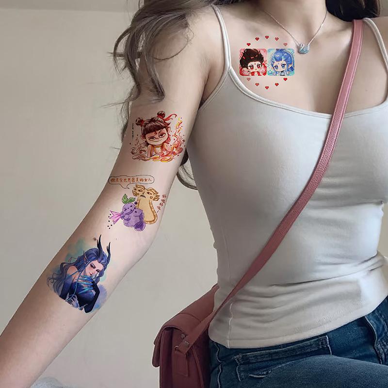 30 Piezas Nezha Ao Bing Impermeable y Duradero Tatuaje a Color Pegatina para el Brazo Personajes de Dibujos Animados Anime Tatuajes Temporales para Niños Calcomanía
