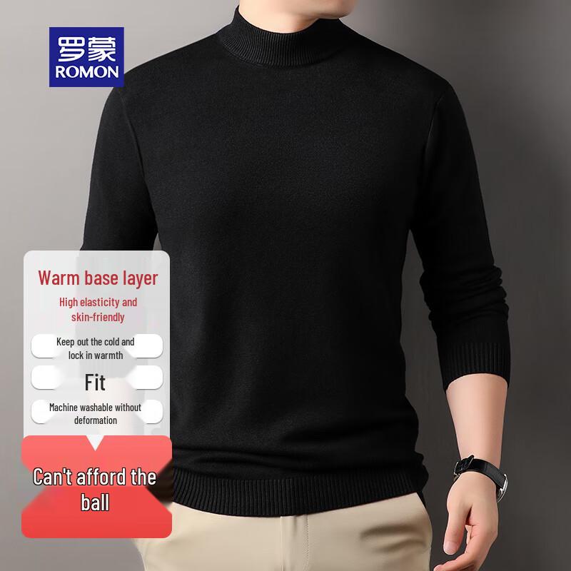 

ROMON Men s Mid-Neck Solid Color Knit Sweater 4XL