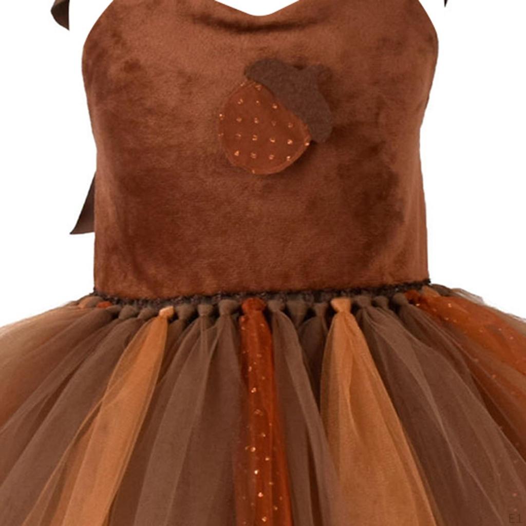 Breathable Princess Dress for Girls, Dressed As A Squirrel, with Tutu Skirt Christmas.