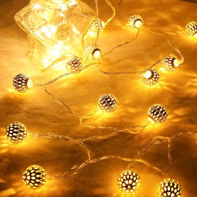 3M Battery Power LED String Lights Hollow-out Moroccan Metal Balls String Lights Wedding Garden Fairy Light Christmas Decoration