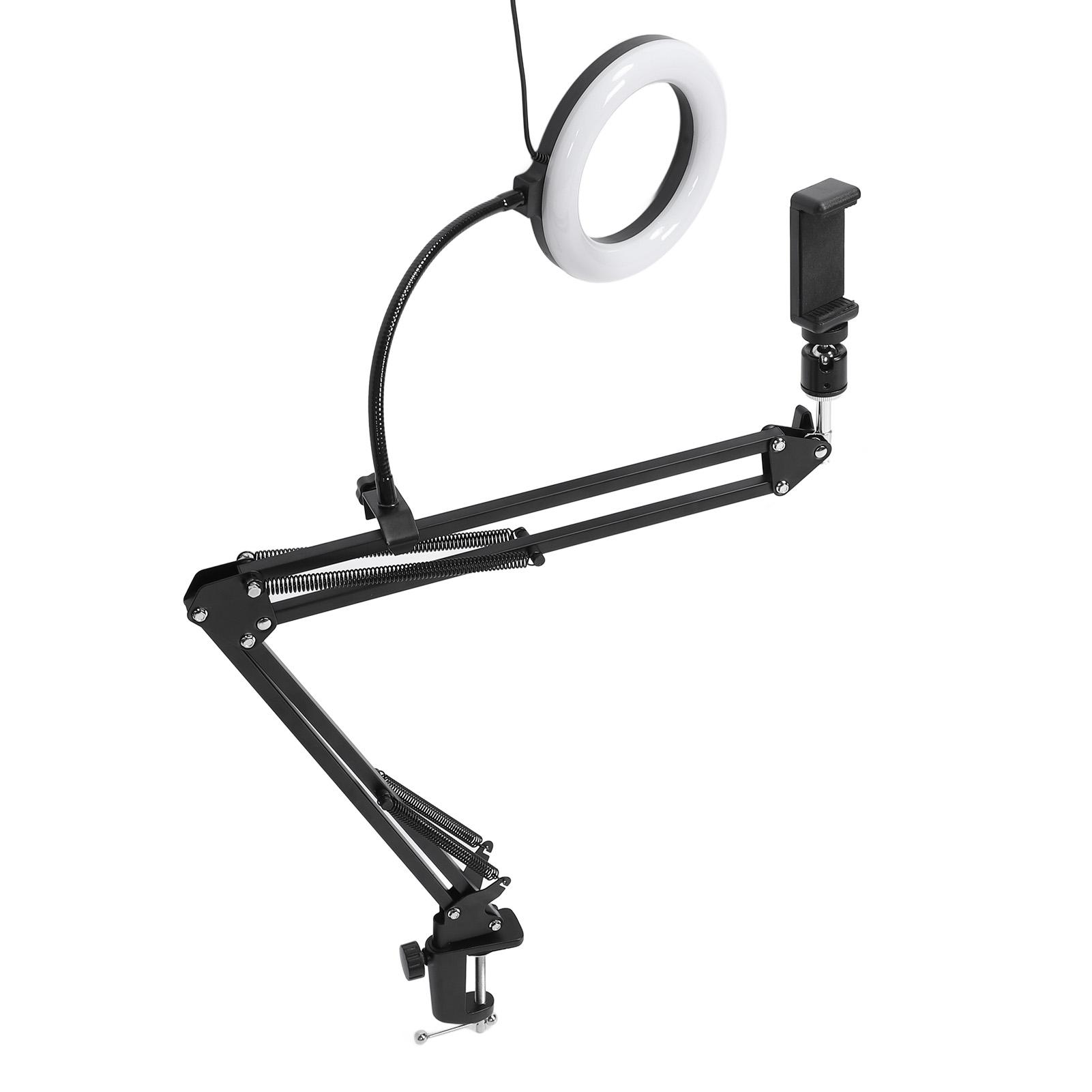 

Кольцевая лампа с верхним держателем для телефона, шарнирной штангой, держателем для телефона, настольная лампа для видеозаписи