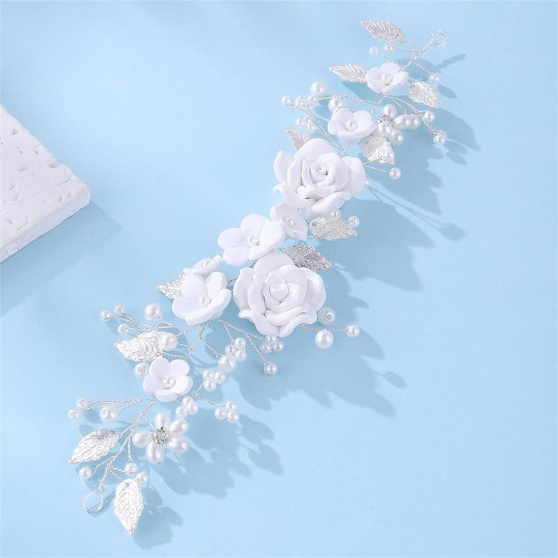 Elegant Artficial Pearls Flower Hair Vine Bridal Flower Hairband For Wedding Bride Bridesmaid And Flower Girl Photography