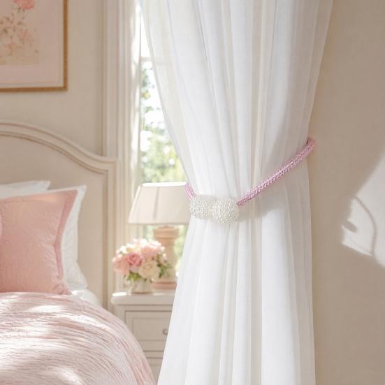 Umbra Studio 1 Pair Faux Pearl Curtain Tiebacks, Elegant Beaded Holdbacks, Woven Rope Decorative Drapery Holders for Living Room Bedroom Kitchen