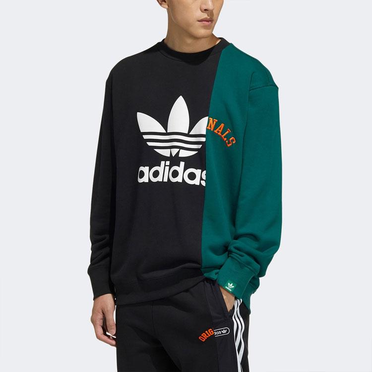 Adidas Originals Logo Print Colorblock Asymmetrical Hem Sweatshirt Men Tops Black HC0379