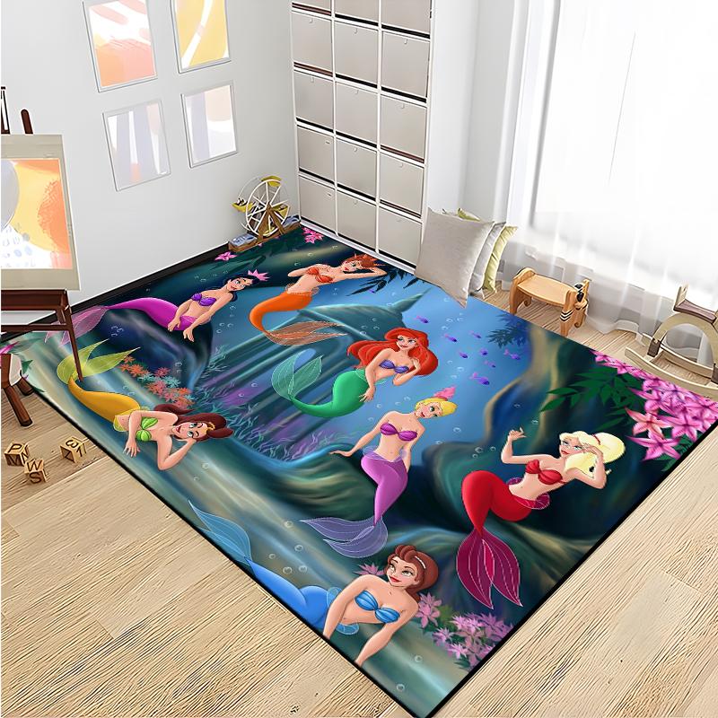 15 Size Little Mermaid Princess 3D Carpet Rugs for Home Living Room Bedroom Sofa Doormat Decor,Kids Area Rug Non-slip Floor Mat