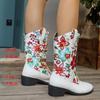 New round head embroidered flower medium tube fashion boots women's large size splicing Martin boots women