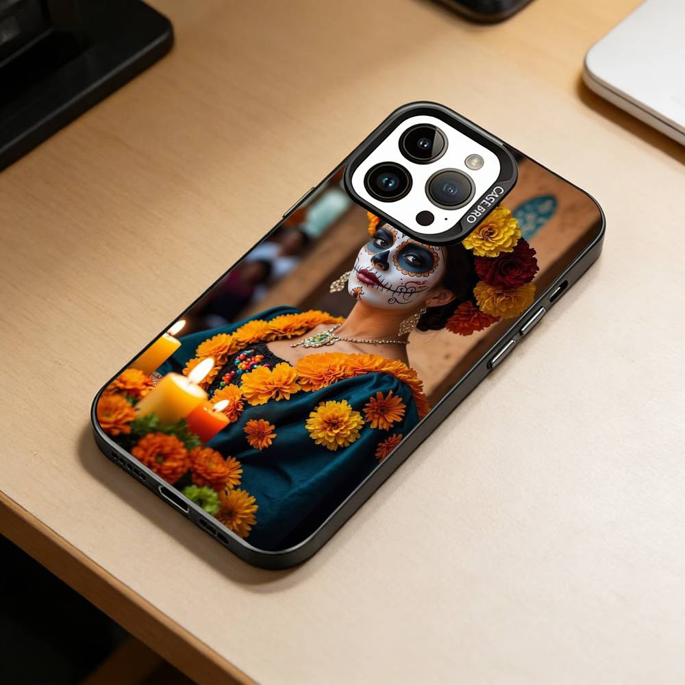 Day of the Dead Skull  Phone Case For iPhone 17,16,15,14,13,12,11 Plus,Pro Max,XS,Colorful Silver Black Cover