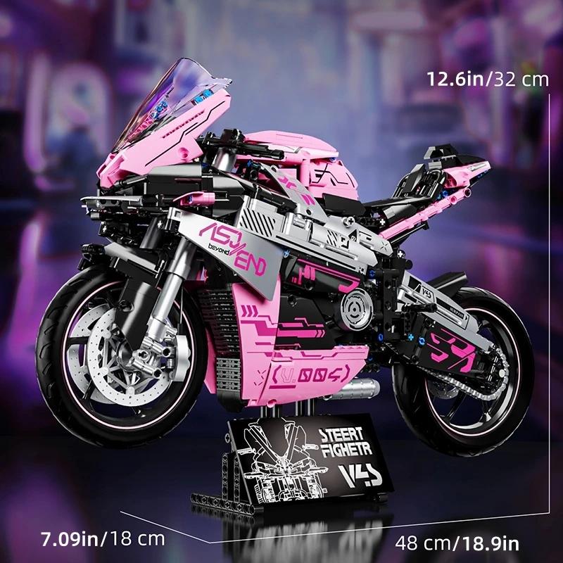 Educational Road Motorcycle M1000 RR Model 42130 Building Blocks Creative Technical MOC Assembly Bricks Pink Desktop Gift Idea