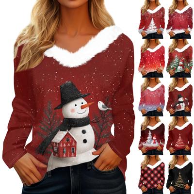 Langarmshirts für Damen, süße Oberteile, Weihnachtsdrucke, T-Shirts, Blusen, lässig, Übergröße, Basic-Oberteile, Pullover