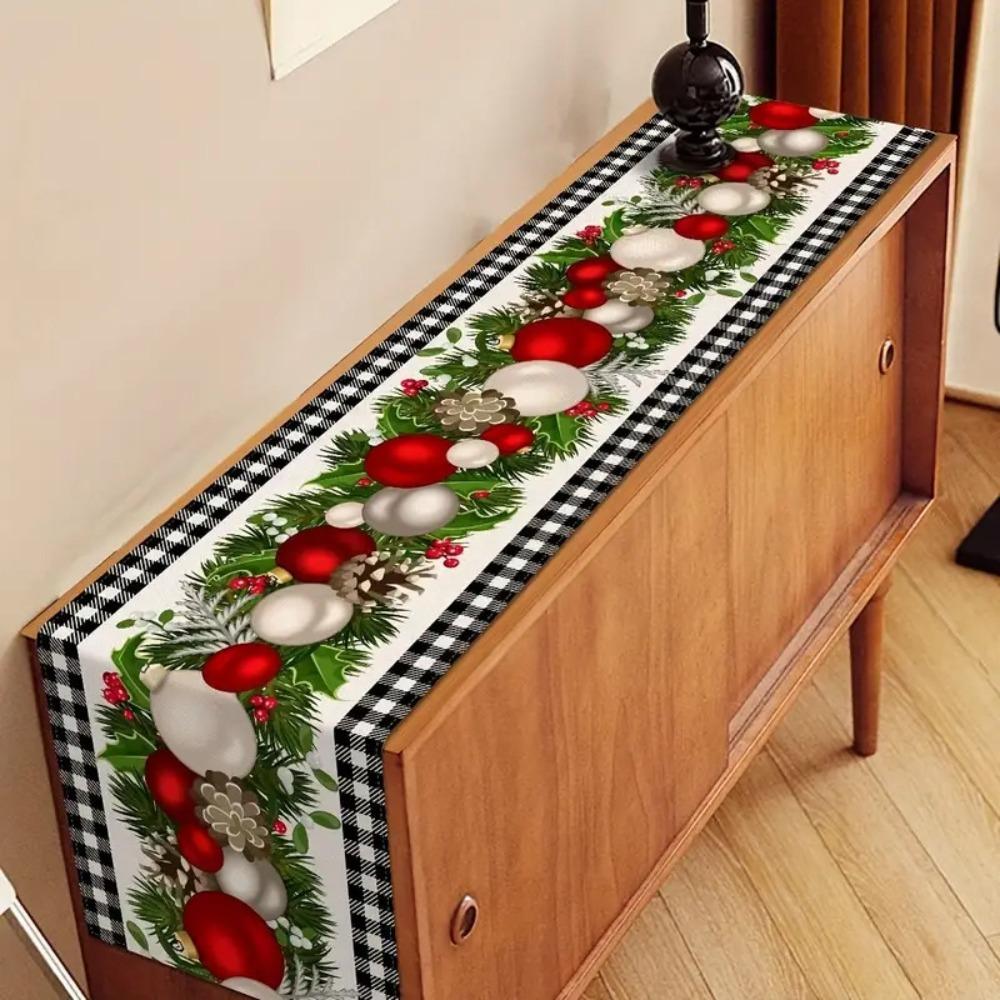 Festive Reindeer Pine Printed Table Runner Heatproof Linen Fabric Tablecloth for Home Decoration