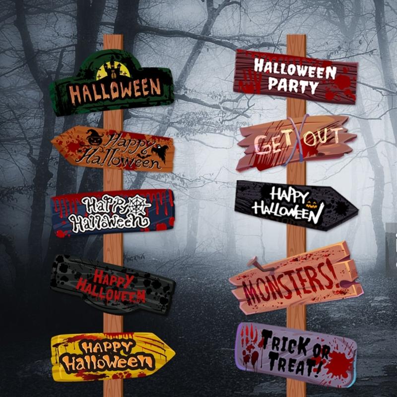 10Pcs Eerie Warning Sign Set Easy To Install On Wall Door Fences Ideal For Halloween Home Haunting Theme Decoration