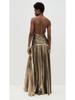 European and American Women's Metallic Pleated Slit Halter Dress 8155 - Sleeveless & Backless