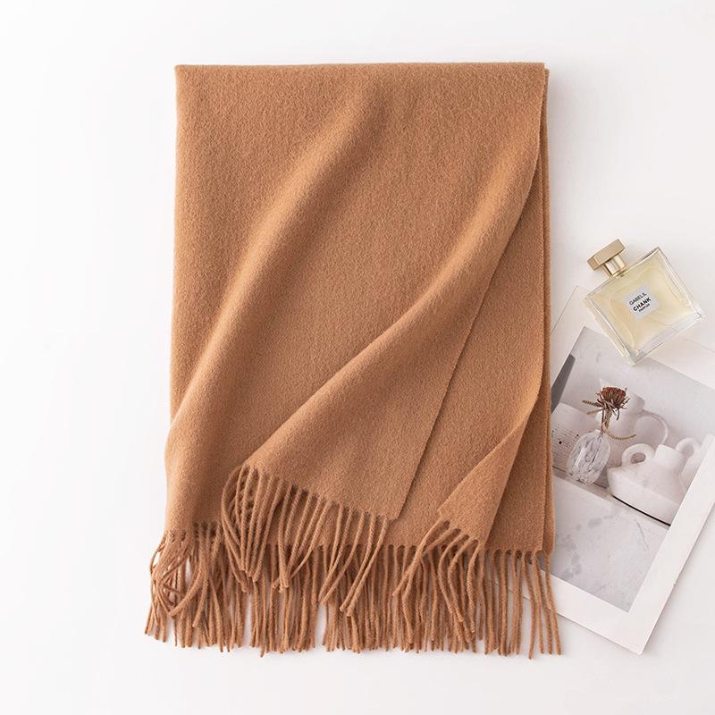 New Solid Color Widened Wool Scarf Light Luxury High End Autumn and Winter Thickened Warm Wool Large Shawl