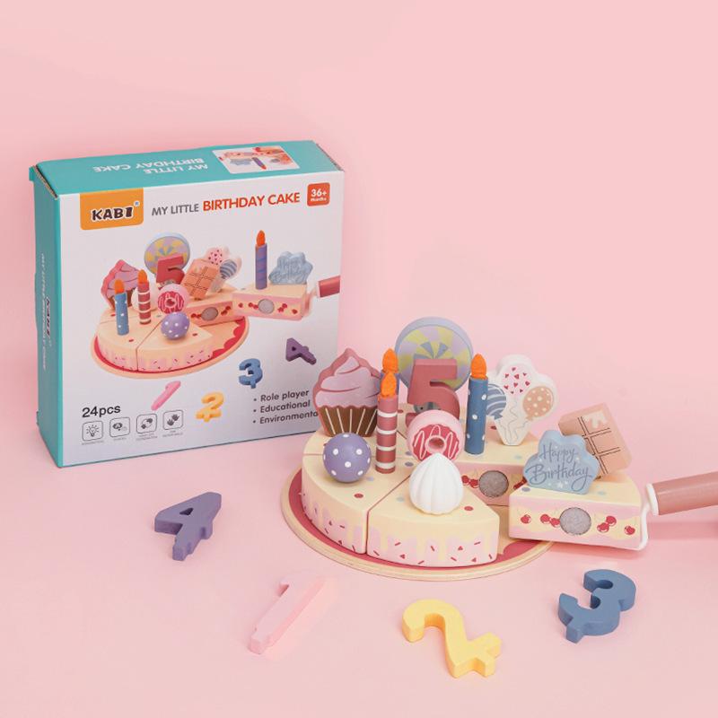 CPCCE Pretend Play Wooden Birthday Cake Toy Set for Kids