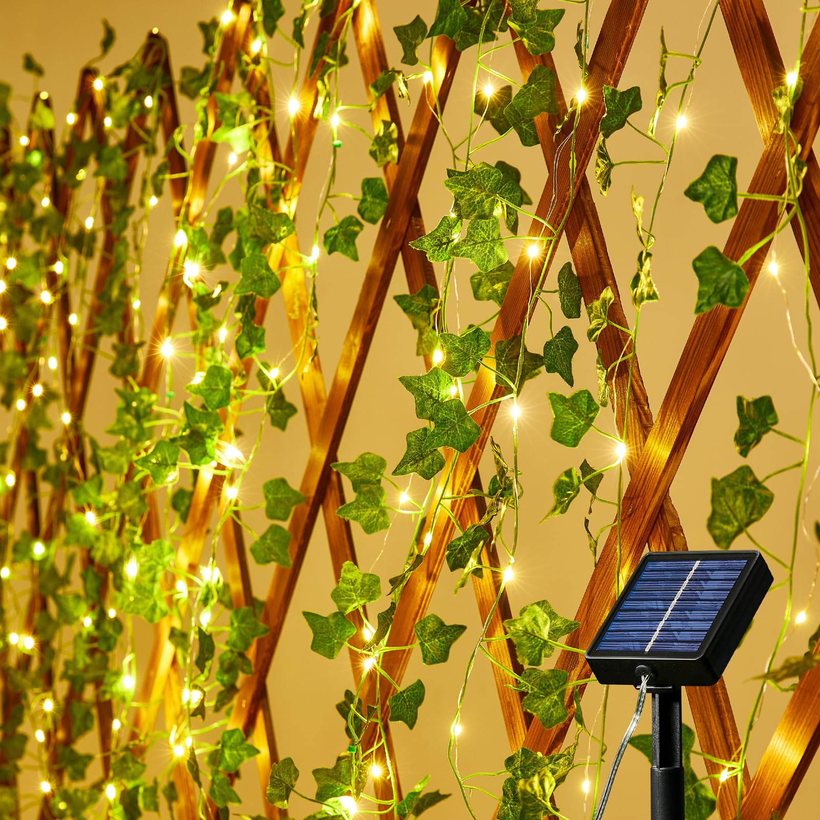 Solar String Lights Outdoor Warm White Solar String Lights 8 Modes Waterproof Fairy Leaf Lights for Patio Garden Party Wedding Warm White