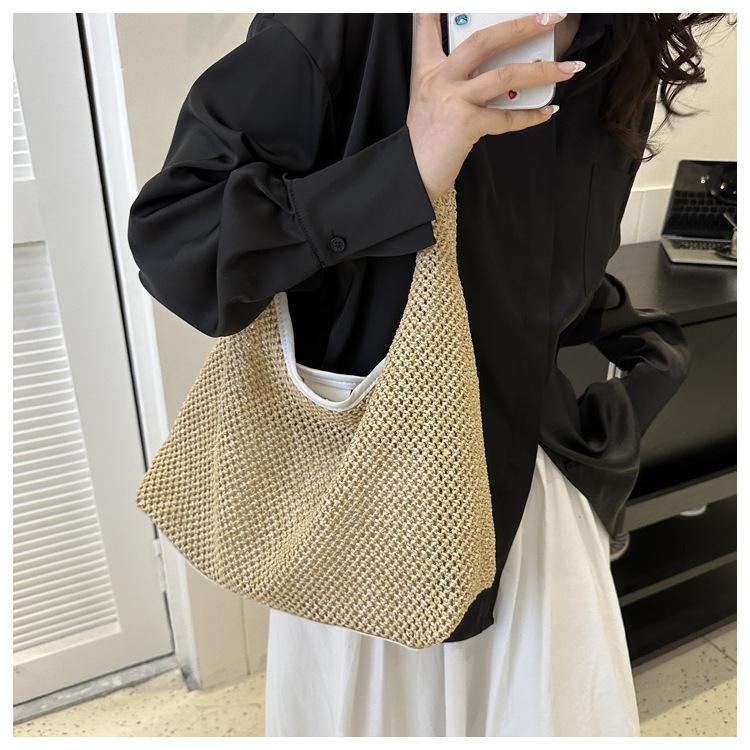 ins Vintage Nylon Braided Tote Bag Summer Large Capacity Underarm Bag One Shoulder Lightweight Resort Wind Beach