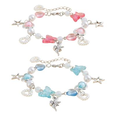Pulseira Borboleta Coração Estrela para Mulheres Colorida Corrente de Mão Ajustável Pulseira de Punho