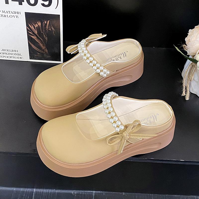 

Французские бантики, сумка-голова, полутапочки, женская уличная обувь, 2025, новая весна-лето, толстая подошва с юбкой, сандалии Мэри Джейн 40 хаки