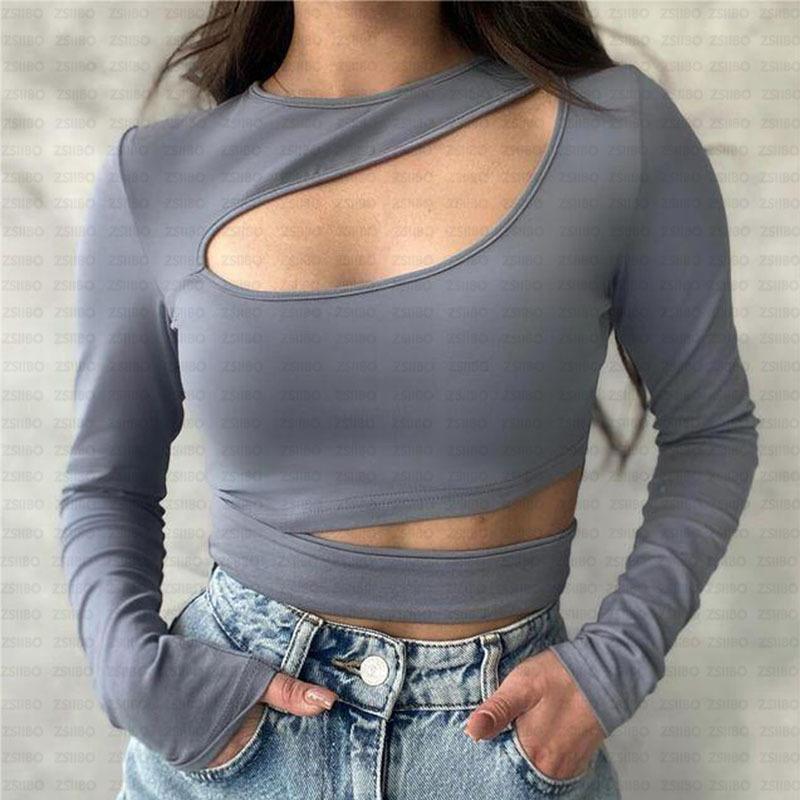 European and American semi high neck solid color long sleeved sexy slim fit top