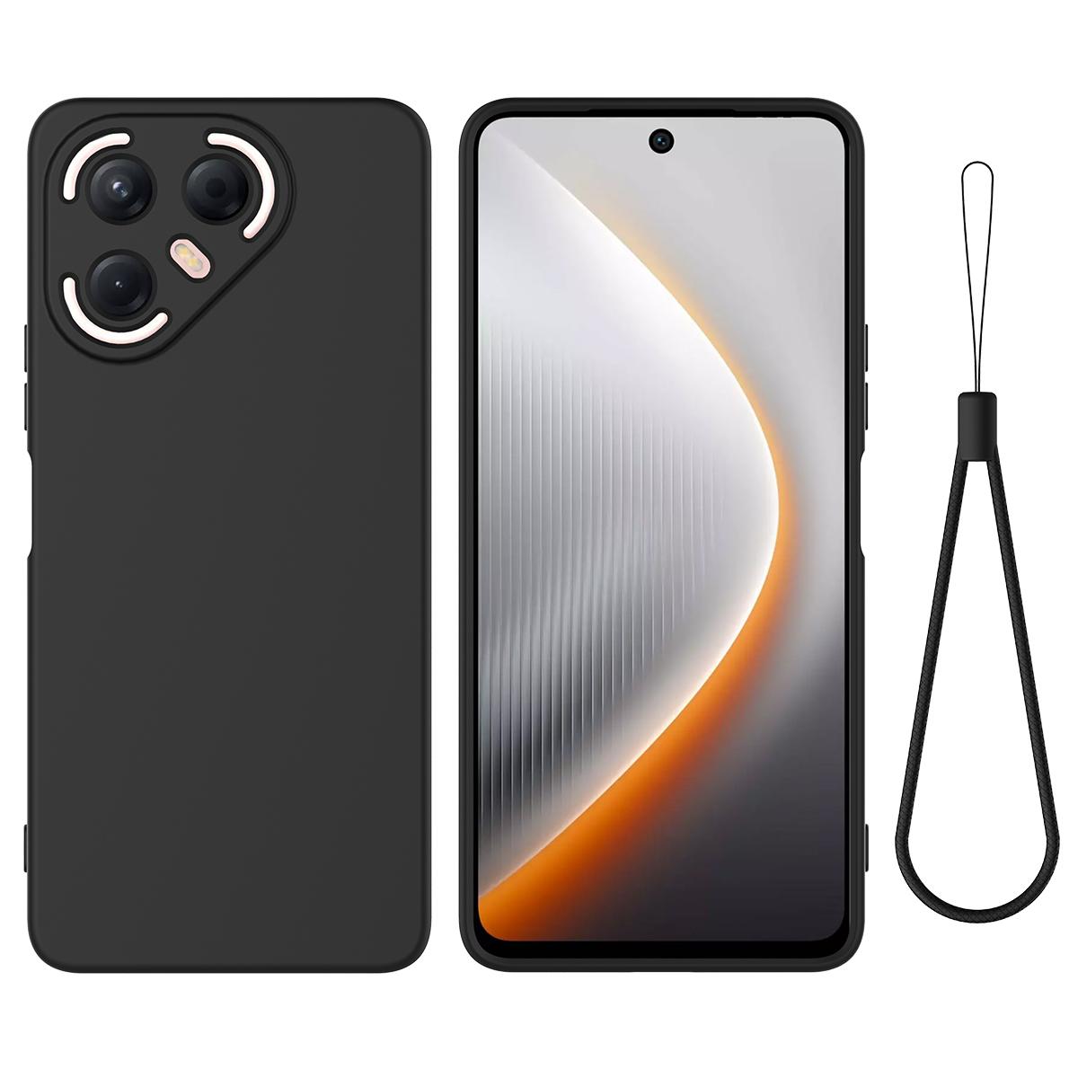 

Для TECNO Pova 7 5G Жидкий силиконовый чехол Задняя крышка телефона с ремешком для руки Black