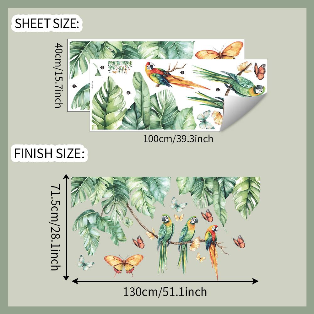 

Зеленые листья растений Красочные попугаи Спальня Гостиная Прихожая Домашний фон Украшение Наклейки на стену