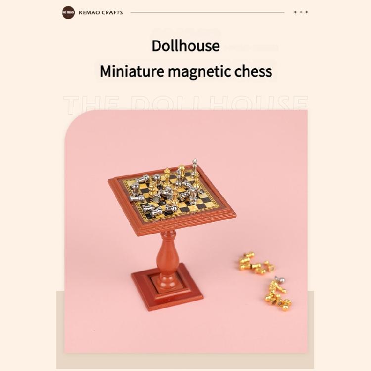 Miniature Wooden Chess Table Fits 1 12 Scale Dollhouses Magnetic Game Pieces Included Creative Gift For Hobbyists