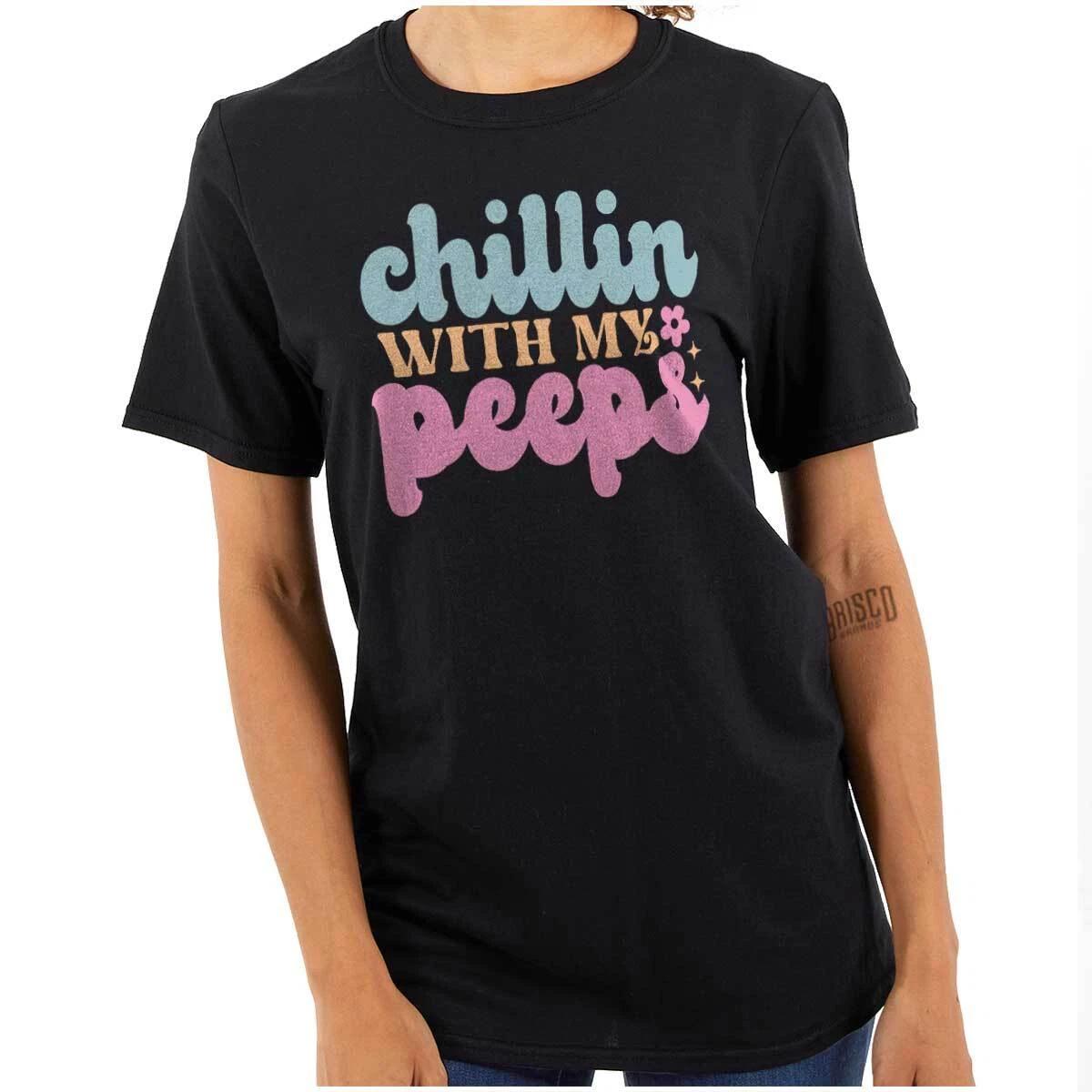 Cute Spring Easter Pun Chillin with My Peeps Womens Graphic Crewneck T Shirt Tee S