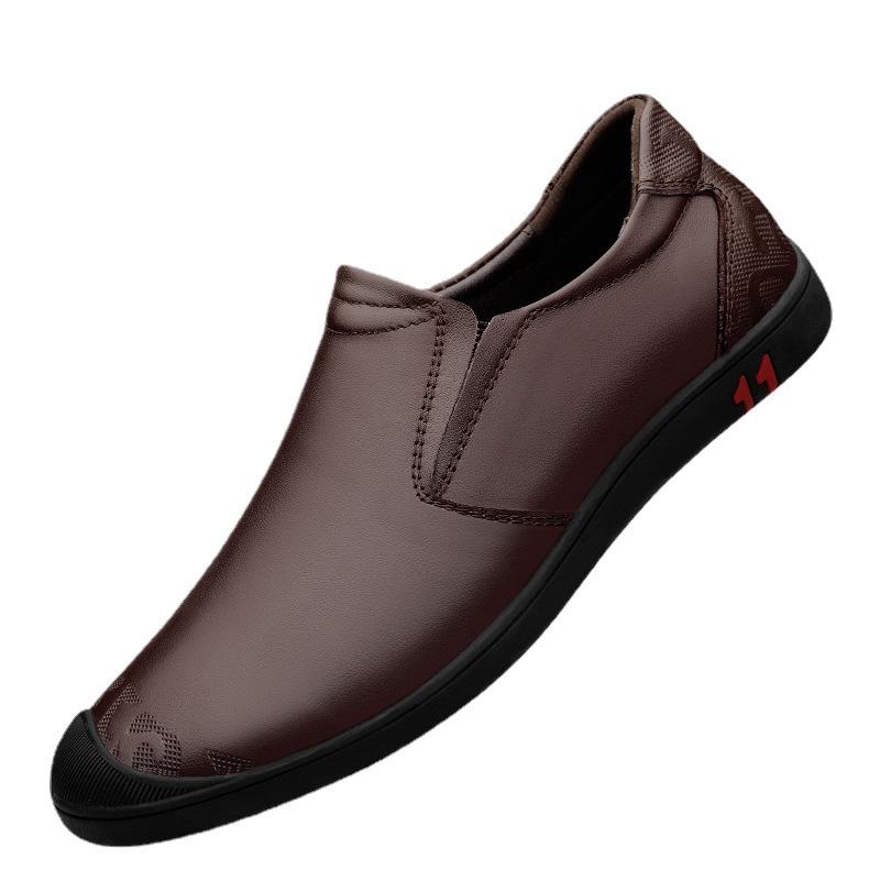 Men's Shoes Four Seasons Men's Casual Leather Shoes First Layer Cowhide Soft Sole One Pedal Lazy Doudou Casual Grandpa Shoes