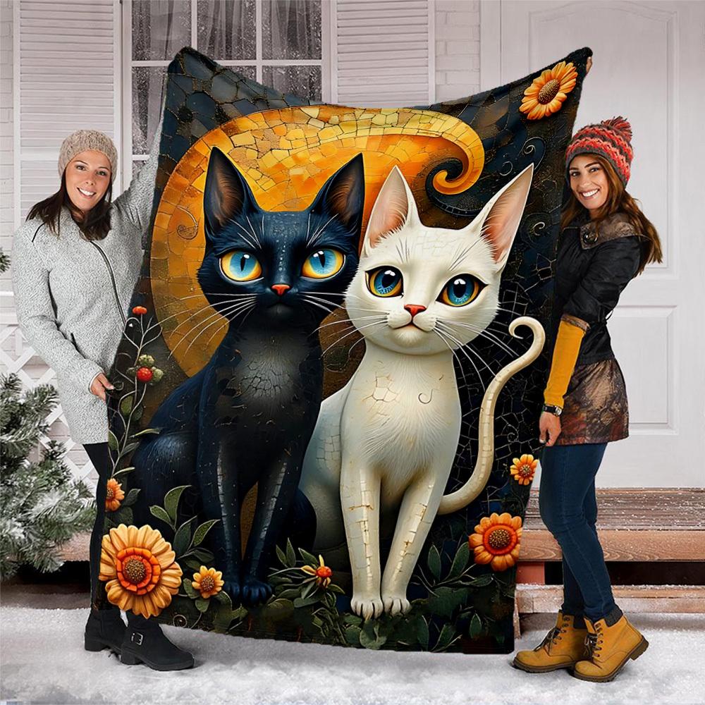 1pc Cat Artwork Outdoor Flannel Blanket , Machine Washable Perfect Gift for Birthday , Holiday Travel Accessory , Durable Material