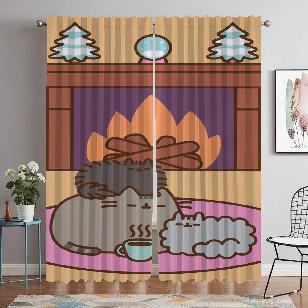 Kitchen Curtains for Camera Pusheens Tulle for Bedroom Blackout Curtain Modern Living Room Curtains 2 Pieces Partition Shades
