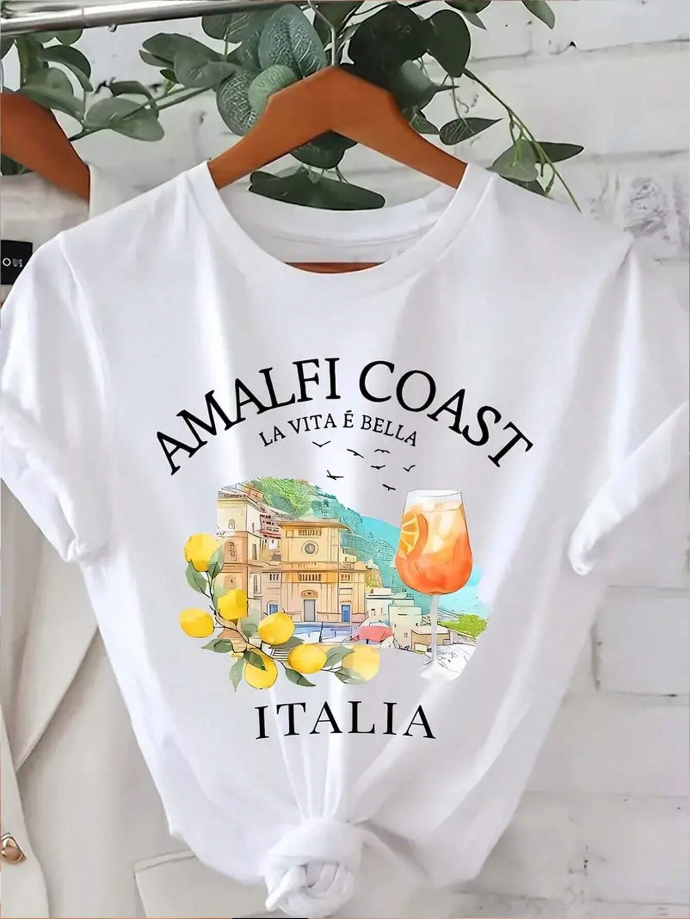 

Футболка с эстетикой побережья Амальфи, футболка с изображением итальянских лимонов, футболки Harajuku Italian Spritz, пляжная эстетическая одежда, модный топ Y2k M