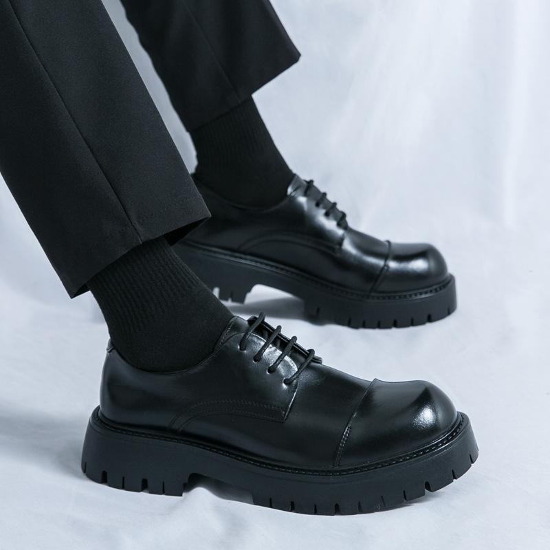 Pánské boty na platformě s vnitřní výškou, business derby, britské ležérní kožené boty