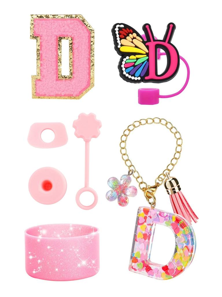 7PCS Cup Accessories Set for Stanley 30oz 40oz Tumbler Initials Silicone Straw Cover Cap Boot Letter Handle Charm Sticker