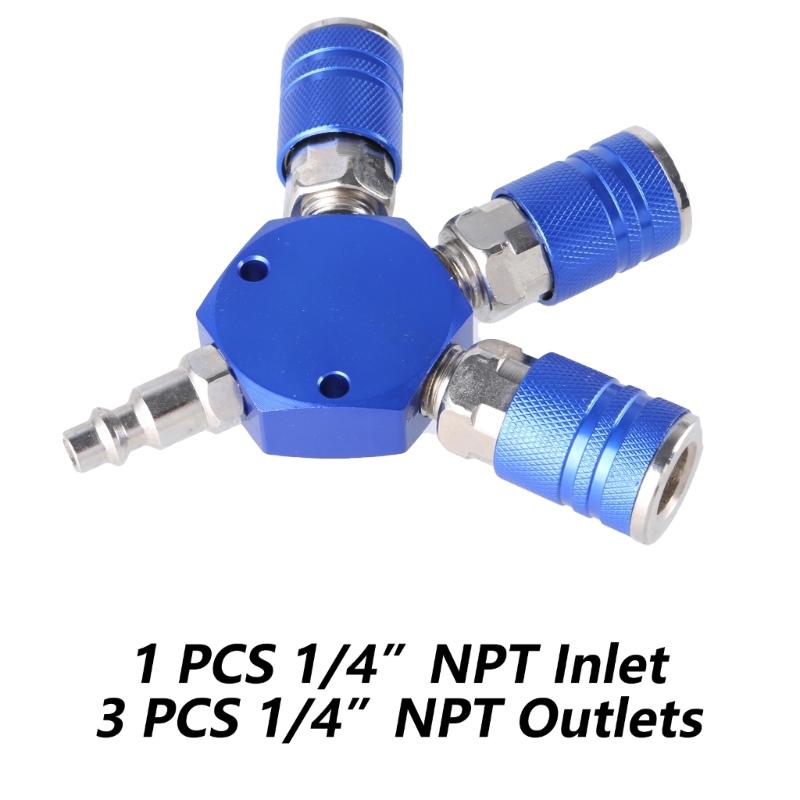 Air Splitter 3-Way Manifold with 3Pcs Industrial Coupler Plug Air Compressor Hose Accessories Quick Connector Fittings