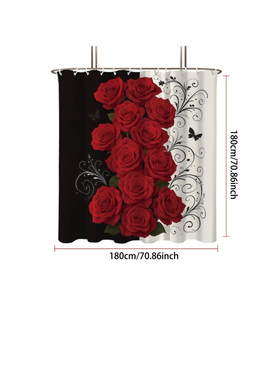 

1pc Rose Printed Shower Curtain, Shower Partition, Privacy Hanging Curtain with 12 Hooks, Multiple Sizes, Easy Installation 90x180cm