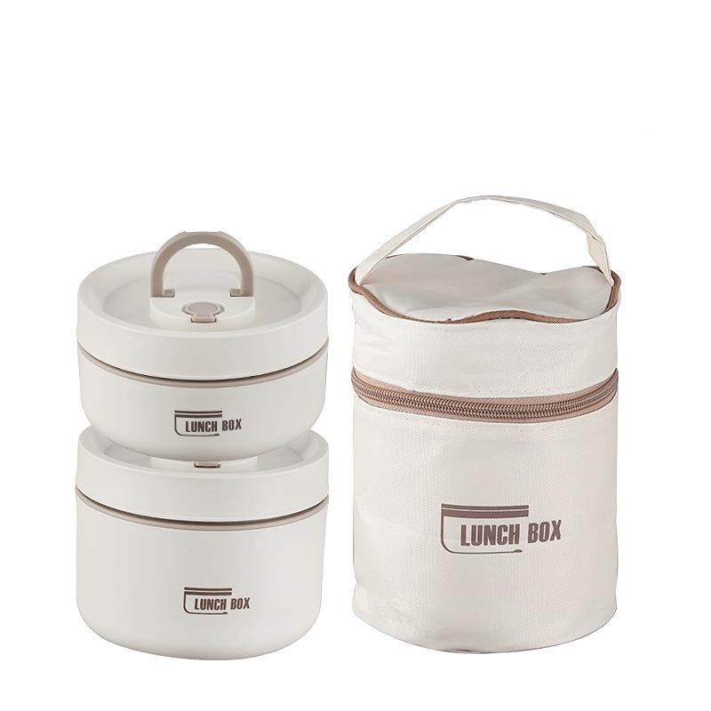 304 Stainless Steel Portable Thermos Insulated Lunch Box Leakproof Sealed Bucket Student Lunch Box Multi-layer Round Bento Box