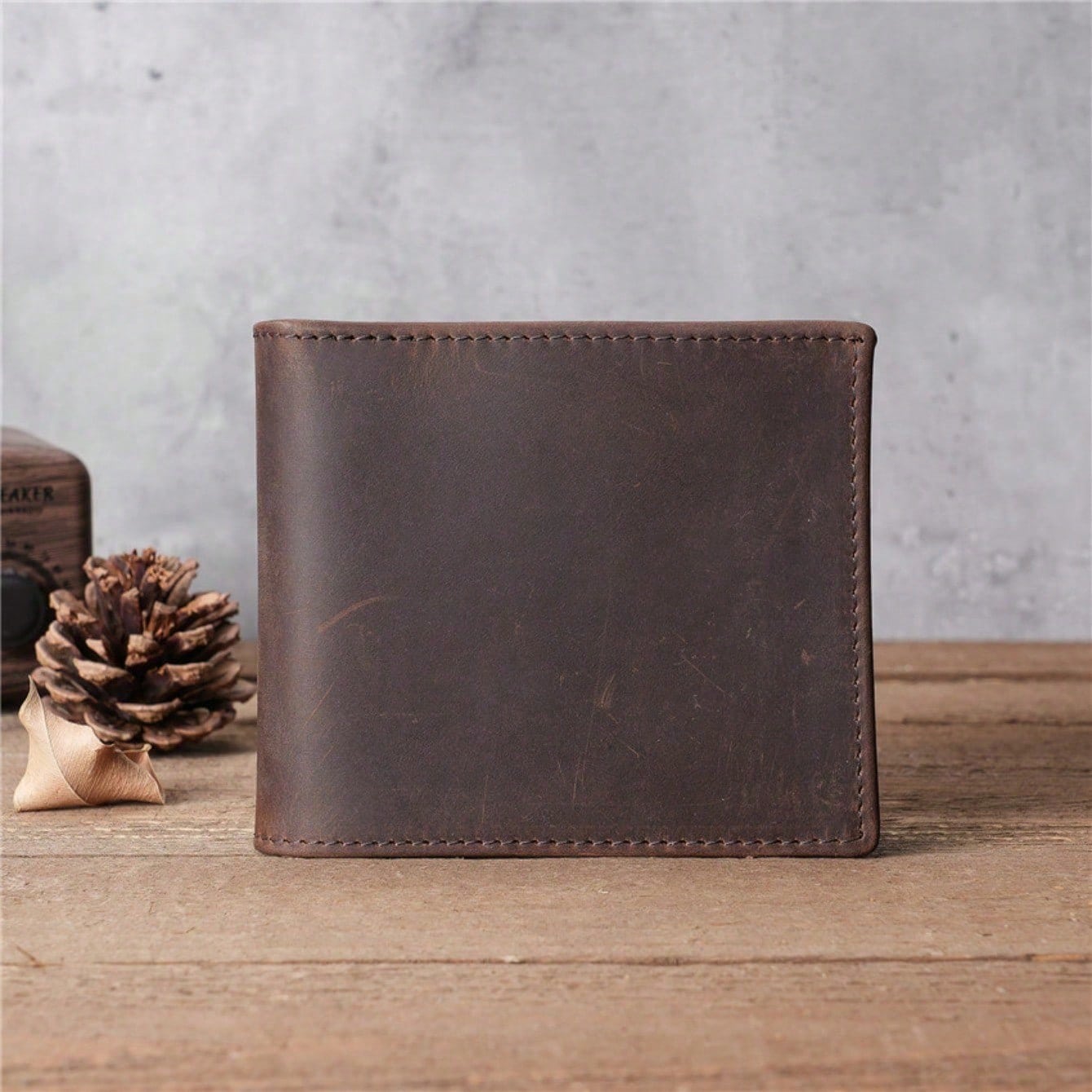 Portefeuille rétro en cuir, porte-monnaie, petit sac porte-cartes multi-emplacements, pince-billets, cuir ciré à l'huile 1118 Dark Brown multicolore