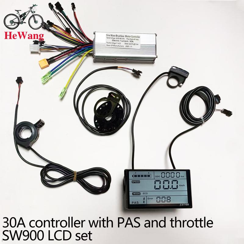 E-bike 25A/30A Brushless Motor Controller 24V 36V 48V 350W-1000W and S966/ SW900 LCD With PAS Throttle Kit for E-Scooter Rapir