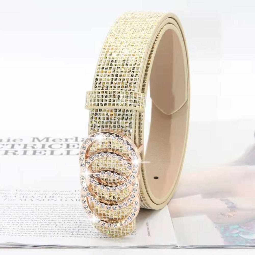 Vintage Bling Bling Sparkling Rhinestone Belt Versatile Glitter Slide Buckle Belt Luxury Brand Design Waist Strap Women