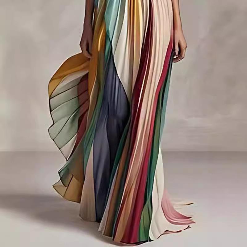2024 Strapless Colorful Print Evening Gown - Sexy European & American Style